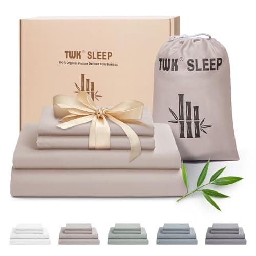 TWK Luxury Sheet Set, Genuine 100% Organic Viscose Derived from Bamboo, Cooling & Breathable, Silky Soft, Bedding Sheets & Pillowcases(Sand Queen(60 * 80 * 15)) - Image 1
