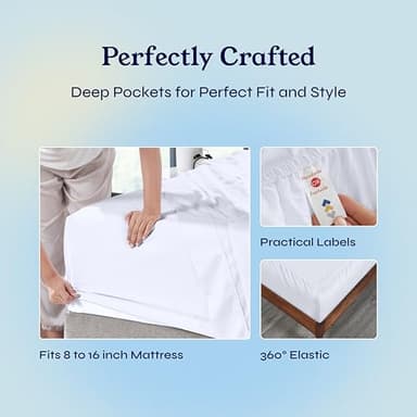 California Design Den Full Size Bed Sheets Set - Soft 400 Thread Count Sateen, Natural 100% Cotton Sheets Full Size Bed Set, Deep Pockets for a Snug Fit, Durable Bedding - White - Image 4