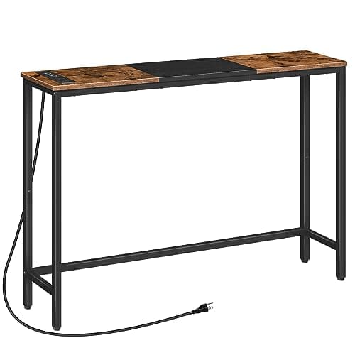 HOOBRO Narrow Console Table with Power Outlets, 44.9-Inch Sofa Table, Slim Behind Couch Table, Entryway Display Shelf, for Living Room, Foyer, Hallway, Rustic Brown and Black BF114UXG01 - Image 1