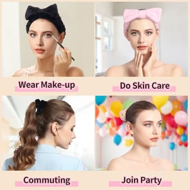 LEOBRO Spa Headband for Skin Care and Makeup, Women Teen Girls Hair Band Headbands for Washing Face, With Hair Scrunchies (Pink & Creamy White & Black) - Image 7