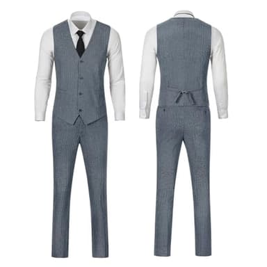 Retro Herringbone Suits for Men 3 Pieces Tweed Prom Man Suit Sets Slim Fit Mens Suits Formal Autumn Winter Tuxedos Denim Blue XL - Image 6