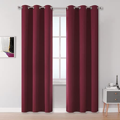 DUALIFE Burgundy Blackout Curtain Panels for Bedroom 96 Inches Long Burgundy Red Solid Thermal Insulated Window Curtain Panels with Grommet for Living Room 42X96 Inch Length - Image 1