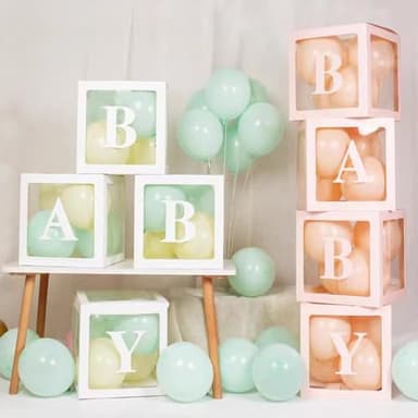 Baby Boxes With 8 pcs Letters White Clear Balloon Box Blocks for Baby Shower and Birthday Party - Image 7