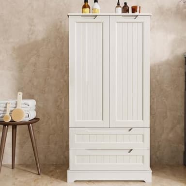 Gizoon Kitchen Pantry Storage Cabinet with Drawers Freestanding Bathroom Storage Cabinets with Doors and Shelves, 47" Small Food Pantry Cabinet for Dining Room Craft Room, White - Image 9