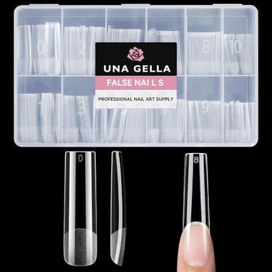 UNA GELLA Nail Tips Square XXL Long: Full Cover Pre-file Square Straignt Gel Nail Tips No C Curve for DIY Press On Nails 216PCS, 12 Sizes Gel Nail Extensions Art Salon - Image 1