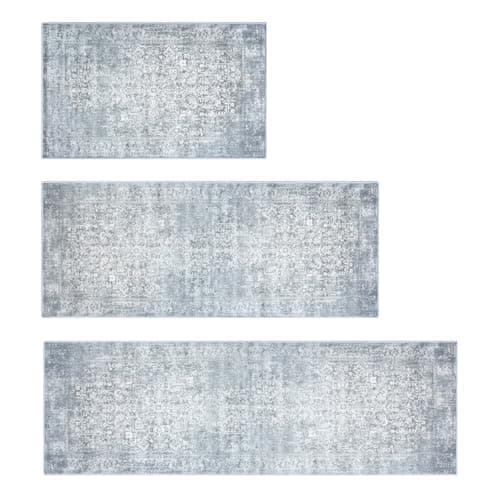 WOBUBU Kitchen Rugs Sets of 3 Boho Kitchen Rugs and Mats Non Slip Washable Rugs Set for Kitchen Laundry Room Entryway Light Grey - Image 1