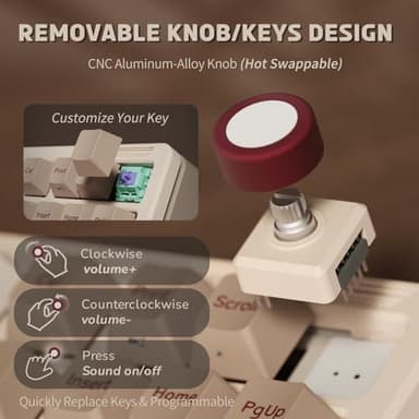 iLovBee B87 Wireless Mechanical Keyboard, 75% Percent Gaming Keyboard with Bluetooth/2.4GHz/USB Wired, RGB Creamy Keyboards with Knob, QMK/VIA, Gasket Mount Hot Swappable Linear Switch, Retro Red - Image 3