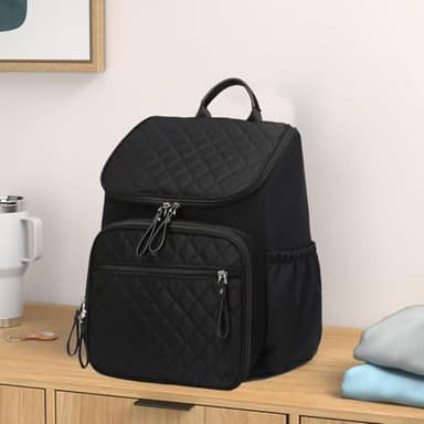 LORADI Large Capacity Diaper Bag Backpack with Stroller Buckle, Water-Resistant Travel Baby Bag with Insulated Pockets (Nylon, Black) - Image 7