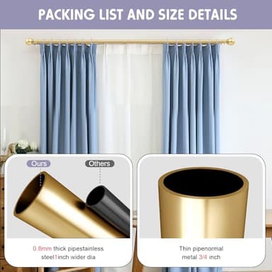YAJUXIU 1 Inch Gold Curtain Rods for Windows 48 to 86 Inch - Adjustable Drapery Rods with Exquisite Finial for Living Room, Bedroom, Kitchen, Outdoor Patio (Gold,32-86") - Image 7