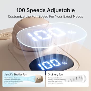 JISULIFE Stroller Fan Baby Large, Safe Bladeless for Crib, Desk, Portable Battery Rechargeable Cooling Fan with Air Turbo Tech, Night Light, Food-Grade Gift for Mom/Dad/Friend - Brown - Image 5
