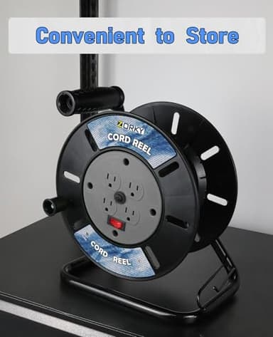 Zorky Extension Cord Storage Reel, Retractable Heavy Duty Open Cord Reel for 12/3,14/3,16/3 Gauge Extension Cord, Portable Empty Hand Wind Power Cord Roller Holder with 4-Grounded Outlets - Image 5