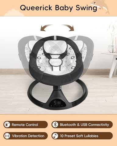 Electric Baby Swing for Infants to Toddler Portable Babies Swings Timing Function 5 Swing Speeds Bluetooth Touch Screen Music Speaker with 10 Preset Lullabies 5-Point Carabiner Black - Image 2