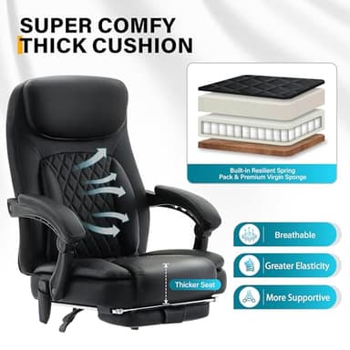6-Point Massage Office Chair with Heated, Ergonomic Desk Chairs with Footrest & 135°Reclining High Back, Big and Tall Executive Offices Chair 500LBS, Thick Cushion Gaming Chair for Home Office, Black - Image 5