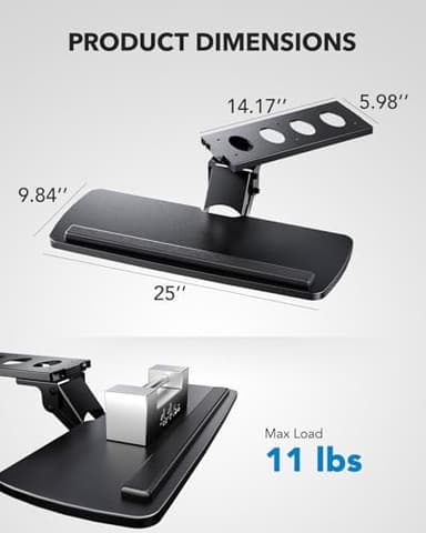 HUANUO Keyboard Tray Under Desk, 360 Adjustable Ergonomic Sliding Keyboard & Mouse Tray, Under Desk Keyboard Tray Slide Out, Keyboard Holder Under Desk for Typing in Home, Office Work, 25"W x 9.84"D - Image 6