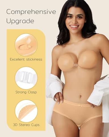 Niidor Strapless Bra Adhesive Backless Sticky Bra with Push Up Invisible Silicone Nude Bra for Low Cut Dresses Comfortable & Secure - Image 4