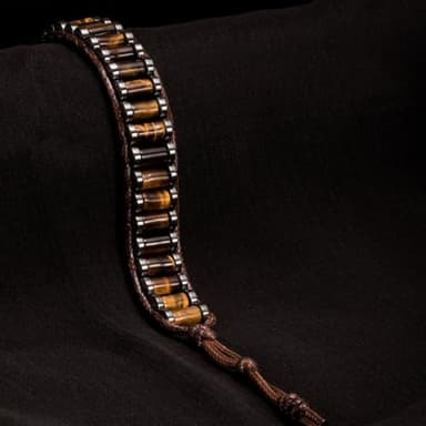 KSQS Protection Bracelet for Man, Hematite Tiger's Eye Beaded Gemstone Chakra Bracelet, Leather Cuff Adjustable Bracelet for Anxiety and Stress(#1) - Image 5