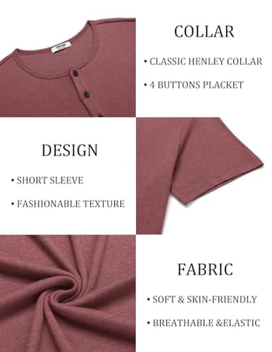 COOFANDY Men's Casual Short Sleeve Henley Shirts Stylish Summer Tee Button Henley Basic Tee Red - Image 5