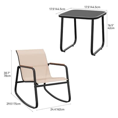 YITAHOME 3 Piece Rocking Bistro Set, Outdoor Patio Furniture Set with Wooden Armrests, Porch Chairs Set with Glass Table for Lawn, Garden, Balcony, Poolside, Beige - Image 8