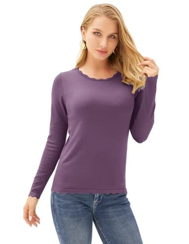 Women's Soft Long Sleeve Crew Neck Pullover Sweater 2025 Purple Size S - Image 3