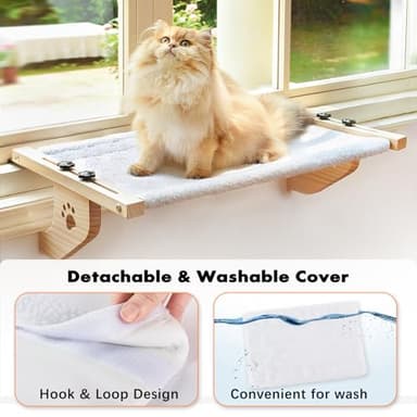 AMOSIJOY Cat Sill Window Perch Sturdy Cat Hammock Window Seat with Wood & Metal Frame for Large Cats, Easy to Adjust Cat Bed for Windowsill, Bedside, Drawer and Cabinet - Image 2