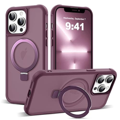 SKYLMW Compatible with iPhone 12 Pro Max Case & iPhone 13 Pro Max Case with Invisible Magnetic O-Ring Stand Translucent Phone Cases 6.7" [Compatible with Mag-Safe][Great Grip Feeling], Wine Red - Image 1