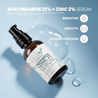 Eva Naturals Niacinamide 12% + Zinc Serum for Face – Dark Spot Remover, Pore Minimizer, Redness Relief, Hydrating Vitamin B3 with Botanical Hyaluronic Acid, Anti-Aging Facial Serum for Clear Skin - Image 2