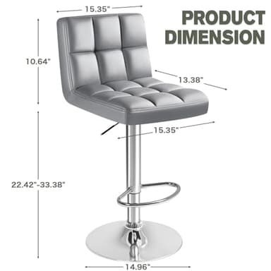 Furmax Bar Stools Modern Pu Leather Swivel Adjustable Hydraulic Bar Stool Square Counter Height Stool Set of 2 (Light Gray) - Image 5