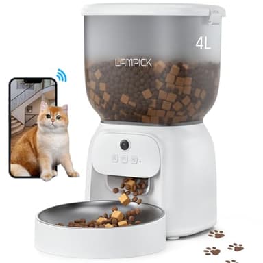 LAMPICK Automatic Cat Feeder with Camera, 1080P HD Video Cat Food Dispenser with Stainless Steel Bowls WiFi Automatic Pet Feeder with 2 Way Audio,Smart App Control - Image 1