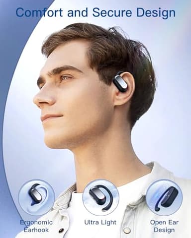 TAGRY Open Ear Headphones Wireless Earbuds, 48Hrs Playtime, Bluetooth 5.4 Ear Buds, Open Ear Bud with Earhook, Mic, Charging Case, IPX7 Waterproof Earphones for Sport Fitness Gym Running Black - Image 4