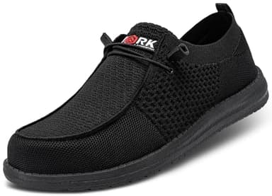 LARNMERN Steel Toe Loafers Women Slip On Shoes Lightweight Comfortable Lounging Walking Safety Work Flats Sneakers(6 Women, Black Women) - Image 1