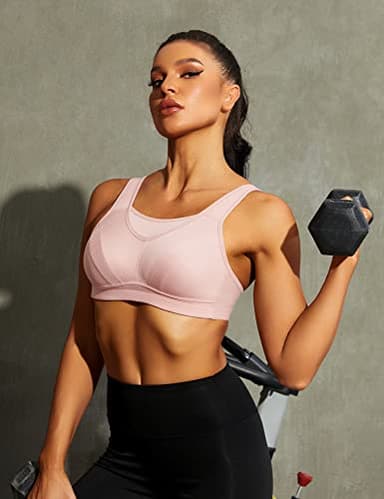 Wingslove High Impact Sports Bras for Women Plus Size Non Padded Wirefree Workout Bra Bounce Control (Pink, 42B) - Image 5