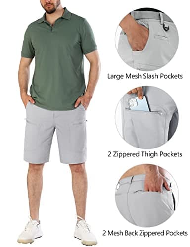 Shallowlulu Mens Cargo Hiking Shorts Water Resistant Quick Dry Lightweight Breathable Tactical Shorts with Nylon Belt(Light Grey 32W/10L) - Image 4