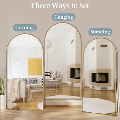 Full Length Mirror with Stand, 76"x34" Arched Full Body Mirror, Large Stand Up Mirrors, Aluminum Frame Floor Standing Mirrors, Freestanding Hanging Leaning Mounted for Bedroom Living Room, Gold - Image 6