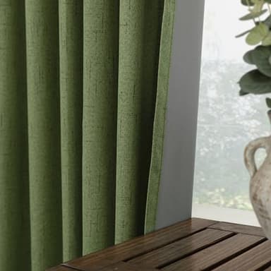 KOUFALL Dining Room Curtains for Christmas,Blackout Linen Neutral Forest Grass Green Boho Office Curtains for Windows at Home - Image 6