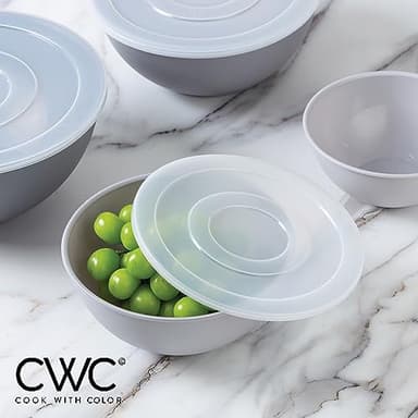 COOK WITH COLOR Plastic Nesting Mixing Bowls Set - 12 Piece includes 6 Prep Bowls and 6 Lids, Microwave Safe (Gray Ombre) - Image 7