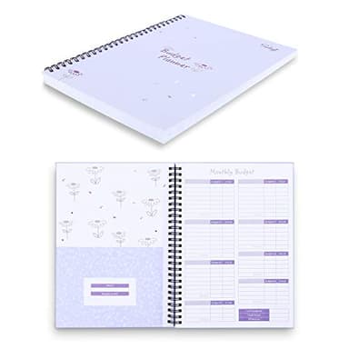 Monthly Budget Planner Book (Undated) with 12 Pockets for Income, Debt, Saving, Expense and Bill Tracker Organizer, Purple, Spiral Design - Image 1