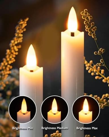 Homemory Real Waxy Flameless Taper Candles with Remote Timer, LED Candlesticks Flickering, Battery Operated Candles, 9.6 Inches for Home Christmas Wedding Celebration Decor, White, Pack of 6 - Image 2