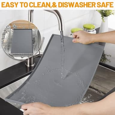 Hubulk Dog Feeding Mat,100% Waterproof Food Grade Silicone Pet Food and Water Bowl Placemat,Dishwasher, High Raised Edge to Prevent Spills,Nonslip Tray to Stop Messes on Floor (19"x12"x0.5", Grey) - Image 7