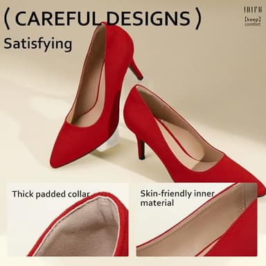 IDIFU Red High Heels Pumps Closed Toe Heels Women's Pumps Stiletto Pointed Toe Dress Shoes Wedding Prom Bridal Work Office Bride Trendy Dressy Comfortable Classic Pumps Shoes(Red Suede,8.5) - Image 5