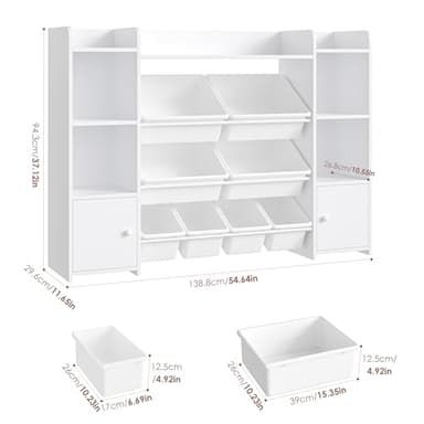 FOTOSOK 55''Large Toy Storage Organizer with 8 Toy Bins, Toy Organizers and Storage with Shelf and 6 Storage Cubbies, Bookshelf for Kids, Playroom Organization and Storage Bins, White - Image 2