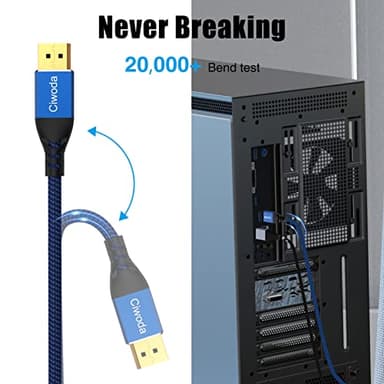 Ciwoda DisplayPort 2.1 Cable 6ft, Nylon Braided 16K DP 2.0 Cable Support 80Gbps, 16K@60Hz, 10K@60Hz, 8K@120Hz, 4K@165Hz 240Hz, Dynamic HDR for Gaming Monitor, TV - Image 4