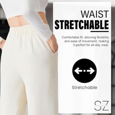 SASSY ZOEY Wide Leg Pants for Women | High Waisted Trousers with Pockets | Comfortable Work Pants for Women | Business Casual Pants for Women | Women's Pants and Sizes Beige-S-Short - Image 7