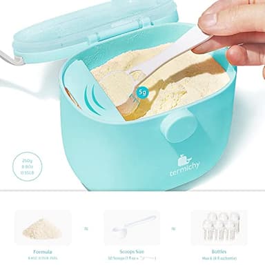 Termichy Baby Formula Dispenser, Portable Milk Powder Dispenser Container with Carry Handle and Scoop for Travel Outdoor Activities with Baby Infant, 8.8OZ, 0.55LB, 250g (Blue) - Image 2