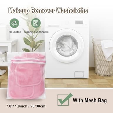 KODAMO Makeup Remover Cloth, Reusable Makeup Remover Pads Washable Travel Bag, Microfiber Makeup Removal Face Wash Cloths with Just Water, Gentle Soft,12 Pack, Pink - Image 5