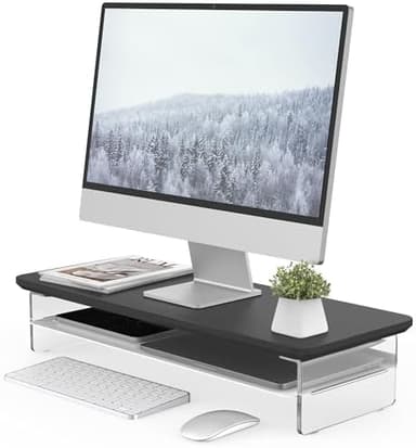 Fenge Acrylic Monitor Stand Riser, 23.6 Inches Monitor Stand with Metal Storage, 2 Tier Acrylic Computer Riser for Desk, Clear Laptop Stand for PC, Laptop, Printer, TV - Image 3