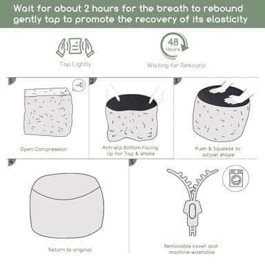 HIGOGOGO Round Stuffed Pouf Ottoman, Corduroy Poufs with Foam Chunk Filling, Furry and Fluffy Pouf Foot Stool Storage Ottoman, 20 X 15 Floor Poufs Foot Rest for Living Room, Dark Grey - Image 7