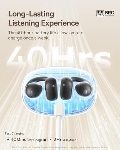Baseus Bowie MC1 Open Ear Clip-On Earbuds, Adaptive Comfort with Anti-Drop Design, Impactful Sound with Adaptive Bass Boost, Adaptive Noise Cancelling Calls, IP57 Waterproof, 40H Playtime, Lightweight - Image 7