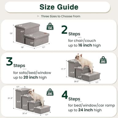 Love's cabin Dog Stairs for High Bed 18"H,Foldable Pet Stairs for Small Medium or Large Dogs Puppy with Storage for Bed or Couch, Cat Dog Steps Ramp with Zip up to 200 lbs(Solid Grey,3 Steps no Condo) - Image 2