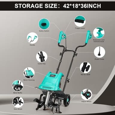 IncwBo Electric Rototiller Garden Tiller 12 Inch Tilling Width 8-Inch Electric Tiller 10.5 Amp Tiller Cultivator for Garden Yard - Image 9