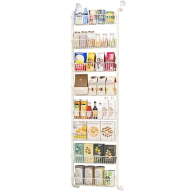MIAOLI Over the Door Pantry Organizers and Storage, 8-Tier Spice Rack, Home & Kitchen Storage Shelves for Cabinet, Large Capacity Hanging Seasoning Organizer, Laundry Room Organization, White - Image 1